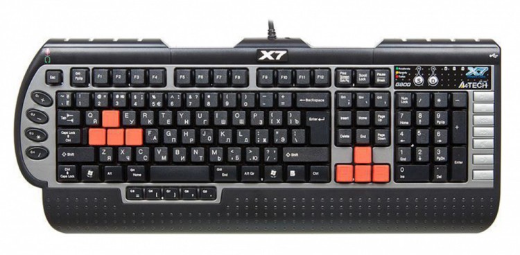 Клавиатура A4 X7-G800MU черный/серый PS/2 Multimedia for gamer (подставка для запястий)