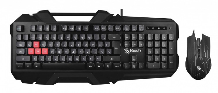Клавиатура + мышь A4 Bloody B2500 клав:черный мышь:черный USB LED