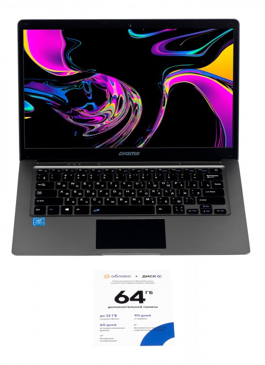 Ноутбук Digma EVE 14 C411 Celeron N3350/4Gb/SSD128Gb/Intel HD Graphics 500/14.1"/IPS/FHD (1920x1080)/Windows 10 Home Single Language 64/dk.grey/WiFi/BT/Cam/5000mAh
