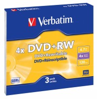 Диск DVD+RW Verbatim 4.7Gb 4x Slim case (3шт) (43636)