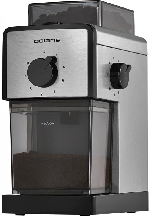 Кофемолка Polaris PCG 1620 Stone 200Вт сист.помол.:ротац.нож вместим.:180гр нержавеющая сталь/черный