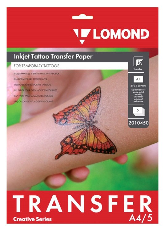 Термотрансфер Lomond Tattoo 2010450 A4/5л./прозрачный самоклей. для струйной печати