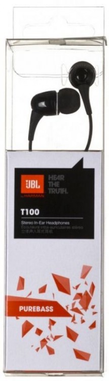 Наушники вкладыши JBL T100 1.1м черный проводные (в ушной раковине)