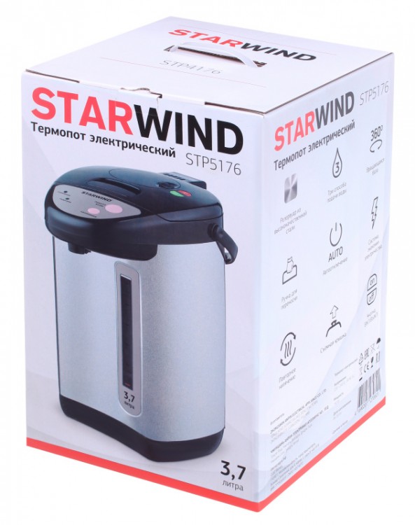 Термопот Starwind STP5176 3.7л. 750Вт черный/серебристый