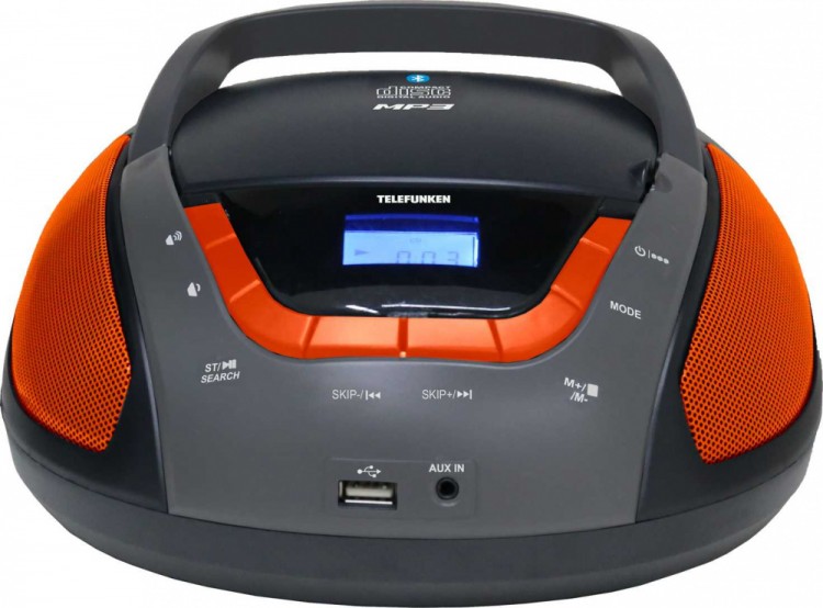 Аудиомагнитола Telefunken TF-CSRP3496B черный/оранжевый 2Вт/CD/CDRW/MP3/FM(dig)/USB/BT/SD