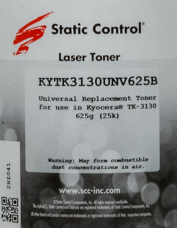 Тонер Static Control KYTK3130UNV625B черный флакон 625гр. для принтера Kyocera FS4100/4200/4300DN