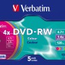 Диск DVD-RW Verbatim 4.7Gb 4x Slim case (5шт) Color (43563)