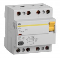 Выключатель дифф. тока IEK ВД1-63 MDV10-4-040-300 40A 300мА AC 4П 400В 4мод белый