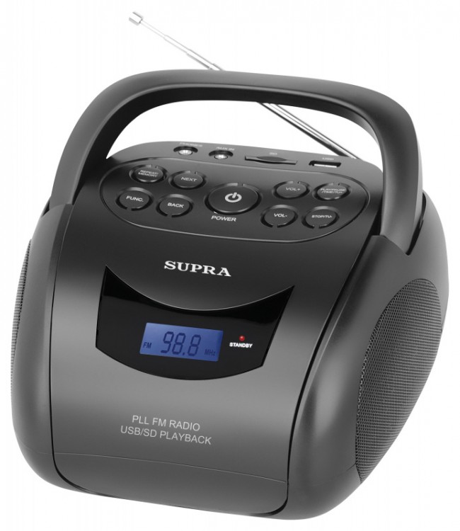 Аудиомагнитола Supra BB-24MUS черный 3Вт/MP3/FM(dig)/USB/SD