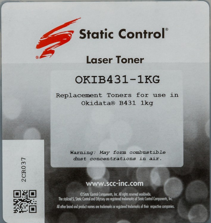 Тонер Static Control OKIB431-1KG черный флакон 1000гр. для принтера OKI B431