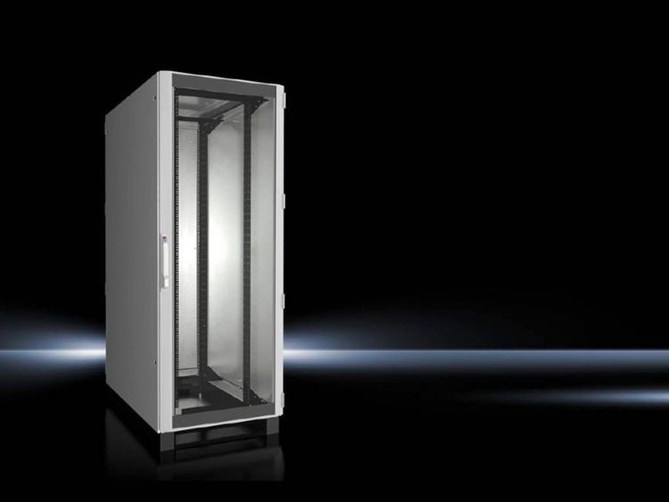 Шкаф коммутационный Rittal (5509.151) 42U 800x1000мм пер.дв.стекл задн.дв.двуст. 2 бок.пан. 1500кг серый 2100мм