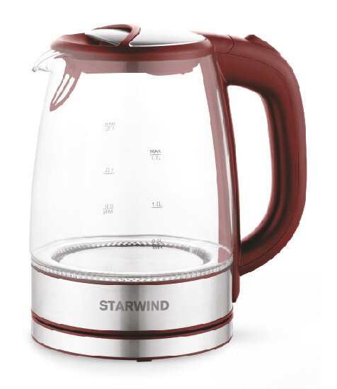 Чайник электрический Starwind SKG2419 1.7л. 2200Вт бордовый/серебристый (корпус: стекло)