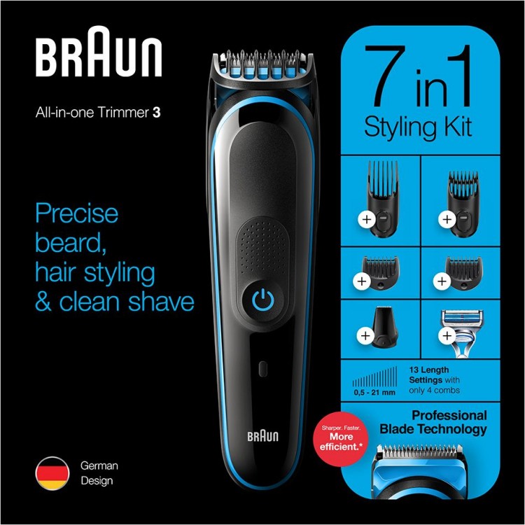 Триммер Braun MGK3242 + Бритва Gillette + 1 кас черный/голубой (насадок в компл:5шт)