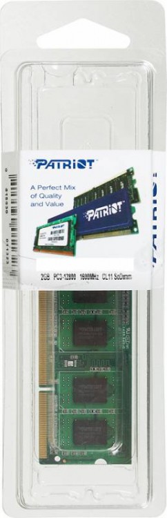 Память DDR3 2Gb 1600MHz Patriot PSD32G160081S RTL PC3-12800 CL11 SO-DIMM 204-pin 1.5В