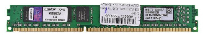 Память DDR3 4Gb 1333MHz Kingston KVR13N9S8/4 RTL PC3-10600 CL9 DIMM 240-pin 1.5В