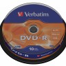 Диск DVD-R Verbatim 4.7Gb 16x Cake Box (10шт) (43523)