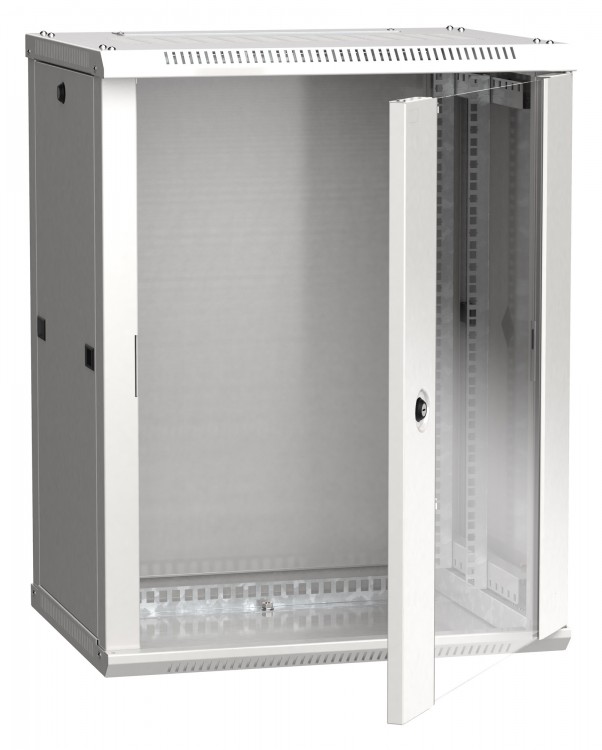 Шкаф монтажный ITK LINEA W (LWR3-18U64-GF) настенный 18U 600x450мм пер.дв.стекл 90кг серый 350мм IP20 IK08 сталь