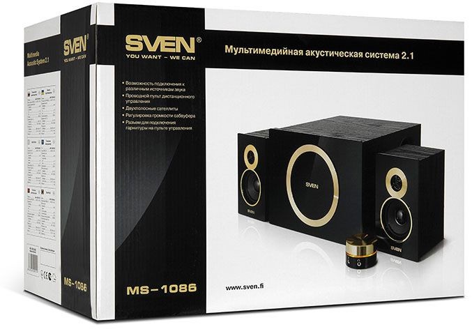 Колонки Sven MS-1086 2.1 черный/золотистый 48Вт