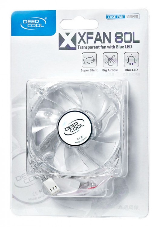 Вентилятор Deepcool XFAN 80L/B 80x80x25mm 3-pin 20dB 60gr LED Ret