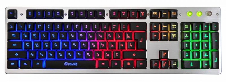 Клавиатура Oklick 770G IRON FORCE серый/черный USB Multimedia for gamer LED