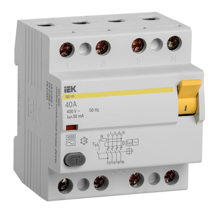 Выключатель дифф. тока IEK ВД1-63 MDV10-4-040-030 40A 30мА AC 4П 400В 4мод белый