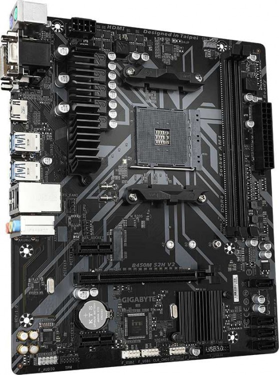 Материнская плата Gigabyte B450M S2H V2 Soc-AM4 AMD B450 2xDDR4 mATX AC`97 8ch(7.1) GbLAN RAID+VGA+DVI+HDMI
