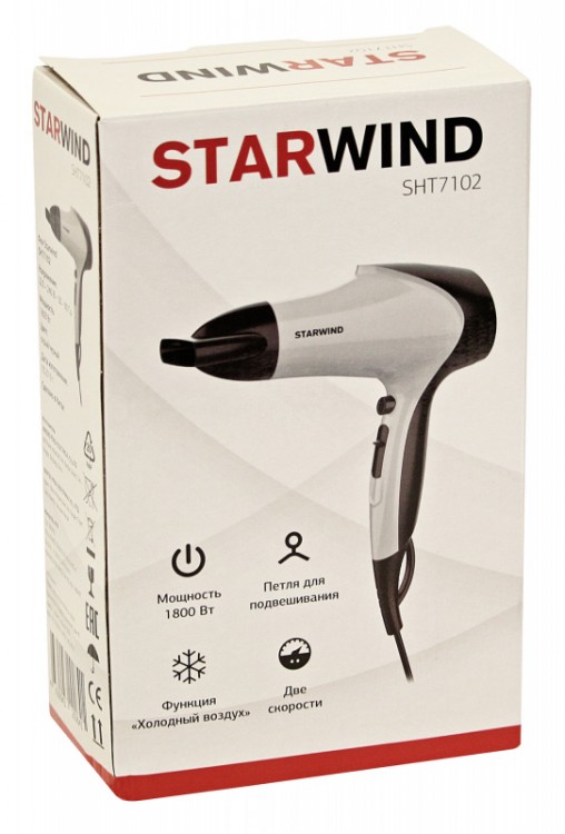 Фен Starwind SHT7102 1800Вт белый/черный