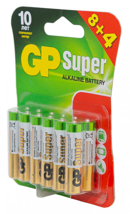 Батарея GP Super Alkaline 24A LR03 AAA (промо:8+4) (12шт)