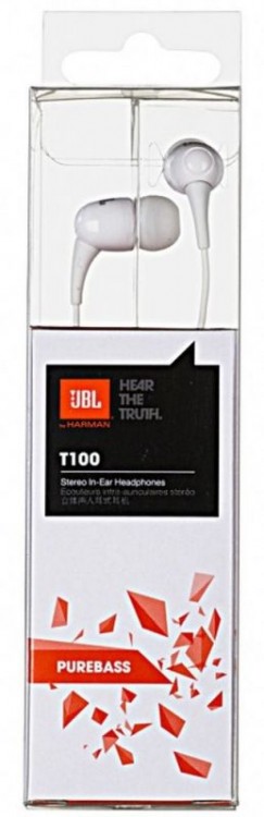 Наушники вкладыши JBL T100 1.1м белый проводные (в ушной раковине)