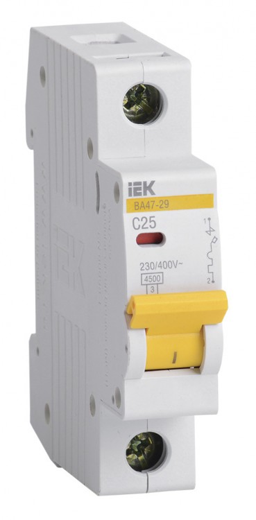Выключатель автоматический IEK ВА47-29 MVA20-1-025-C 25A тип C 4.5kA 1П 230/400В белый