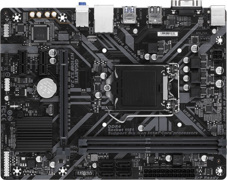 Материнская плата Gigabyte H310M S2 2.0 Soc-1151v2 Intel H310C 2xDDR4 mATX AC`97 8ch(7.1) GbLAN+VGA