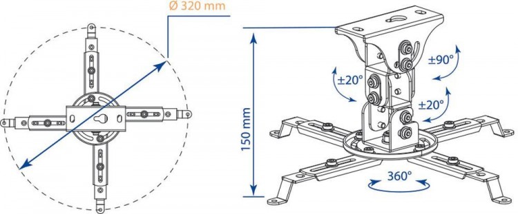 Кронштейн для проектора Kromax PROJECTOR-45 белый макс.12кг потолочный поворот и наклон