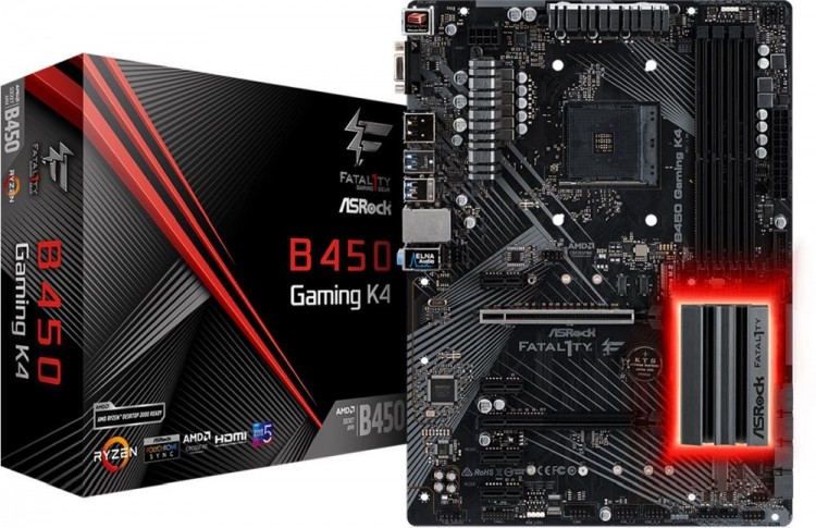 Материнская плата Asrock B450 Gaming K4 Soc-AM4 AMD B450 4xDDR4 ATX AC`97 8ch(7.1) GbLAN RAID+VGA+HDMI+DP
