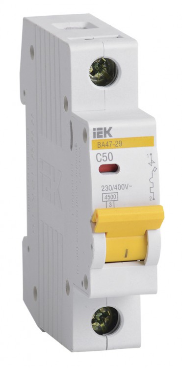 Выключатель автоматический IEK ВА47-29 MVA20-1-050-C 50A тип C 4.5kA 1П 230/400В белый