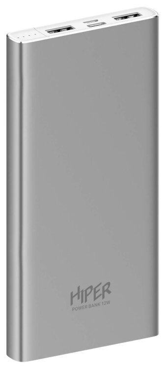Мобильный аккумулятор Hiper Metal 10K 10000mAh 2.1A 2xUSB серебристый (METAL 10K SILVER)