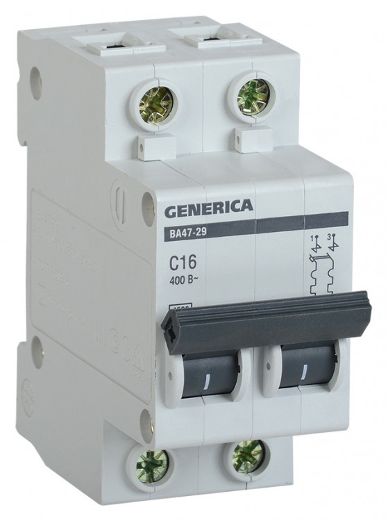 Выключатель автоматический IEK Generica MVA25-2-016-C 16A тип C 4.5kA 2П 400В 2мод серый (упак.:1шт)