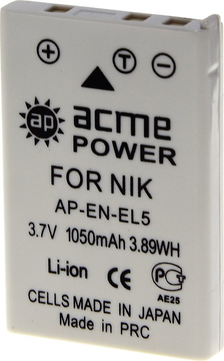 Аккумулятор для компактных камер AcmePower AP-EN-EL5 для: Nikon CoolPix 3700/4200/5200/5900/7900/P100/P3/P4/P50/P500/P5000/P510/P5100/P6000/P80