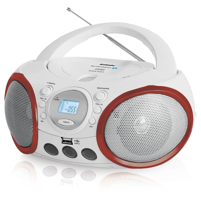 Аудиомагнитола BBK BX150BT белый/красный 4Вт/CD/CDRW/MP3/FM(dig)/USB/BT