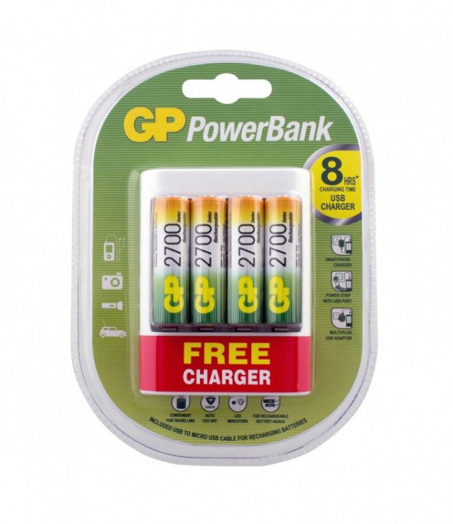 Аккумулятор + зарядное устройство GP PowerBank U411270AAHCF AA NiMH 2700mAh (4шт)